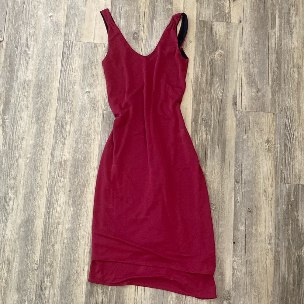 Asymmetrical wine red dress